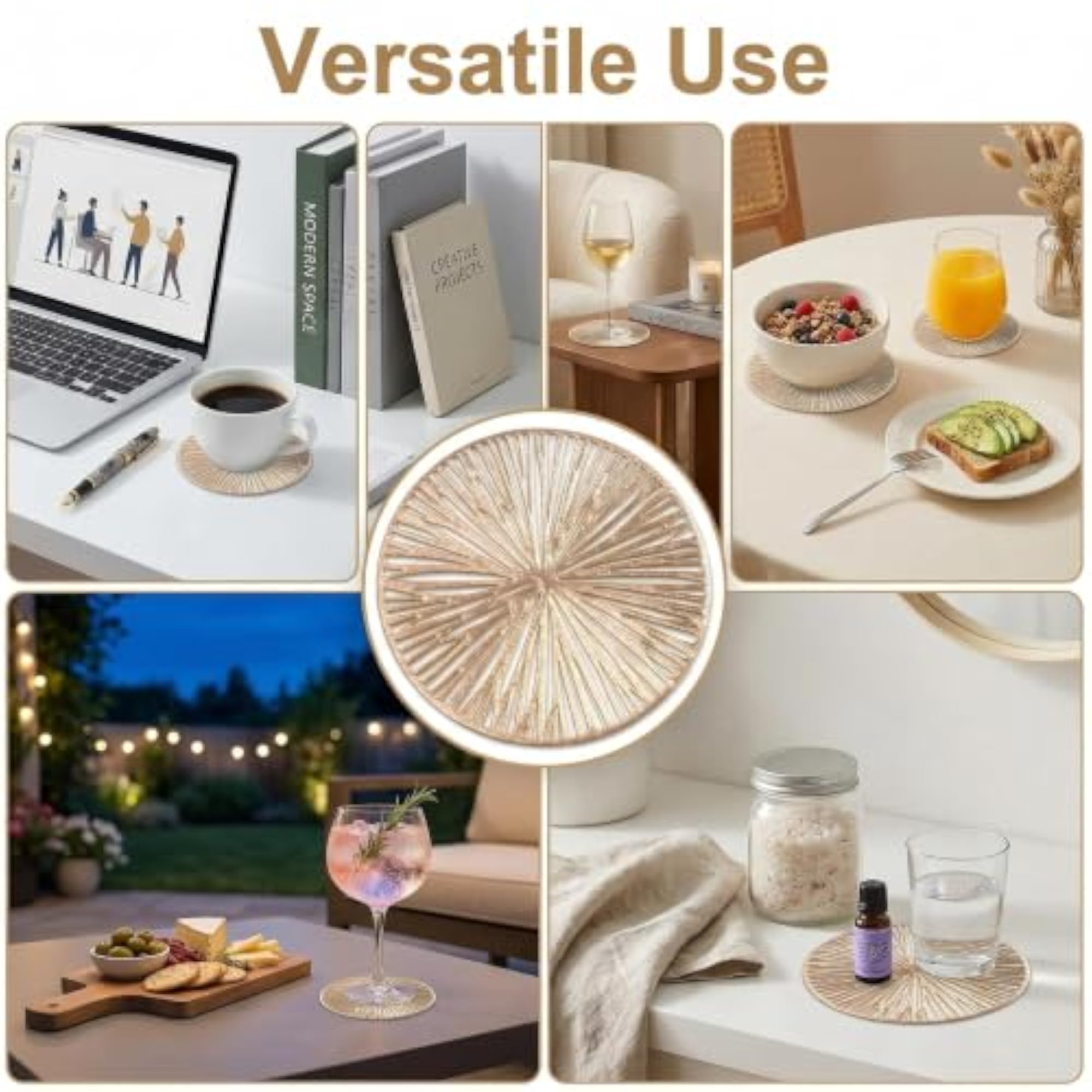 Gold Round Cutout Coaster Set, 6Pcs